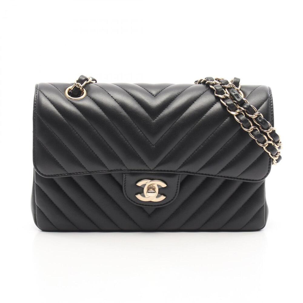 Chanel Chevron V-stitch Double Flap Shoulder Bag/Handbag, Lambskin Leather, W...